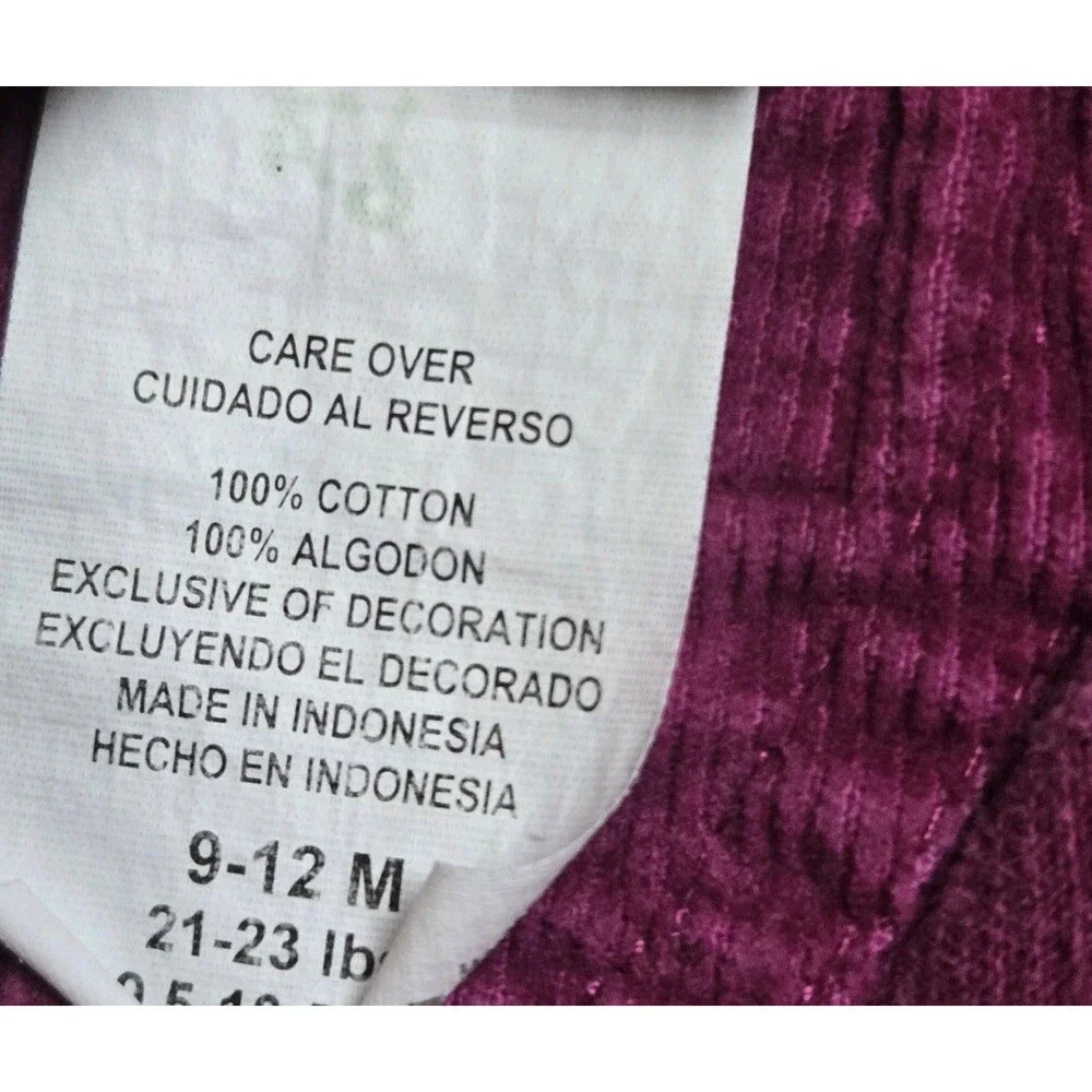 Vintage Carter's 9-12M Muted Magenta Corduroy Overalls Daisy Flower Embossed Y2K